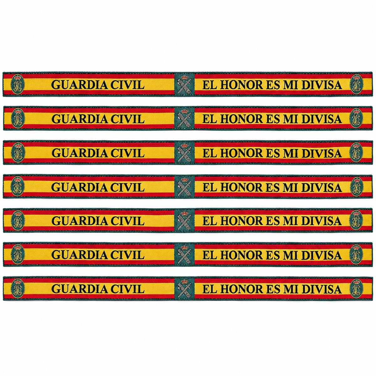 Pack de 7 Pulseras de Tela Bordada Guardia Civil El Honor es mi Divisa 33 cm