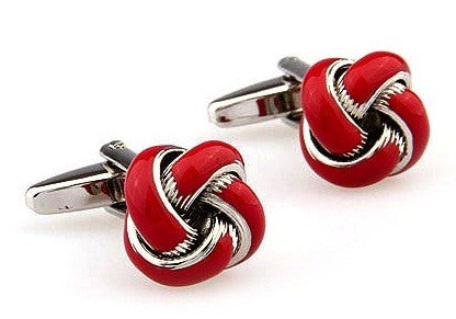 Gemelos Nudo Rojo Coral Esmaltado