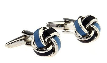 Gemelos Nudo Borla Azul Marino y Azul Celeste