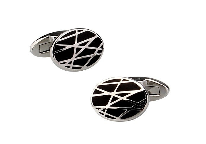 Gemelos de Camisa Diseño Redondeado con Lineas Plated 18x13mm