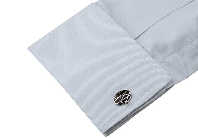 Gemelos de Camisa Diseño Redondeado con Lineas Plated 18x13mm