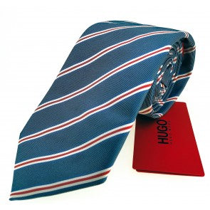 Corbata HUGO 7cm Gris con rayas rojas
