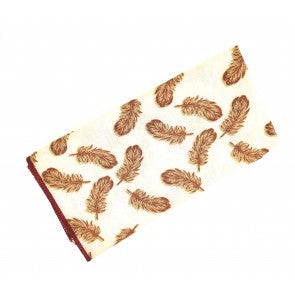 Pañuelo de Algodon Marino Crema Plumas Marrones 23x23cm