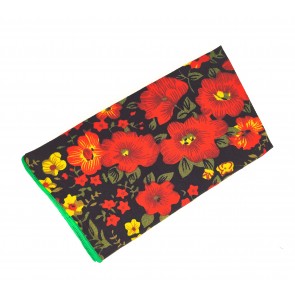 Pañuelo de Algodon Negro Flores Rojas Amarillas 23x23cm