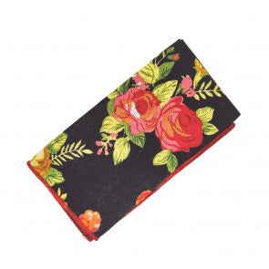 Pañuelo de Algodon Negro Estampado Flores 23x23cm