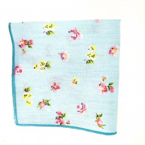 Pañuelo de Algodon Azul Cielo Floreado 23,5 x 23,5 cm