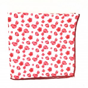 Pañuelo de Algodon Blanco Flores Rosas 23,5 x 23,5 cm
