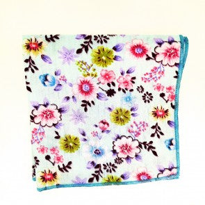 Pañuelo de Algodon Azul Floreado 23,5 x 23,5 cm
