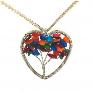 Colgante Arbol de la Vida Piedras Multicolor Corazon 49x47mm