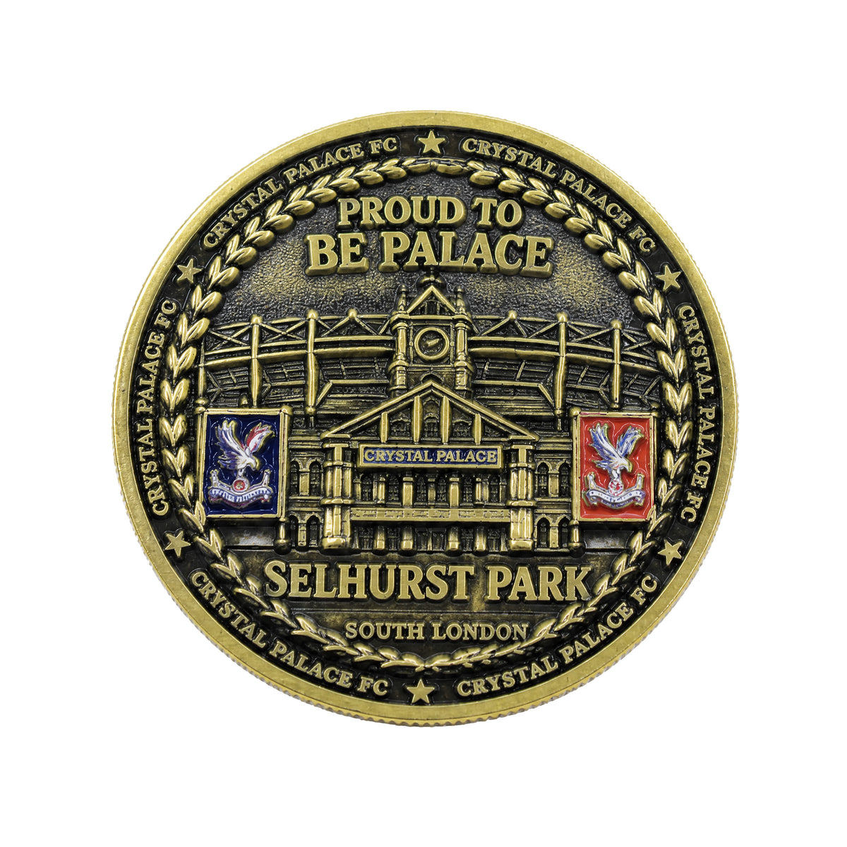Cara de la moneda dedicada a Selhurst Park y Crystal Palace.