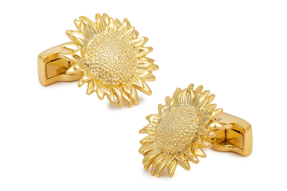 Gemelos de Camisa Girasol Plata 925 Bañada en Oro 15mm