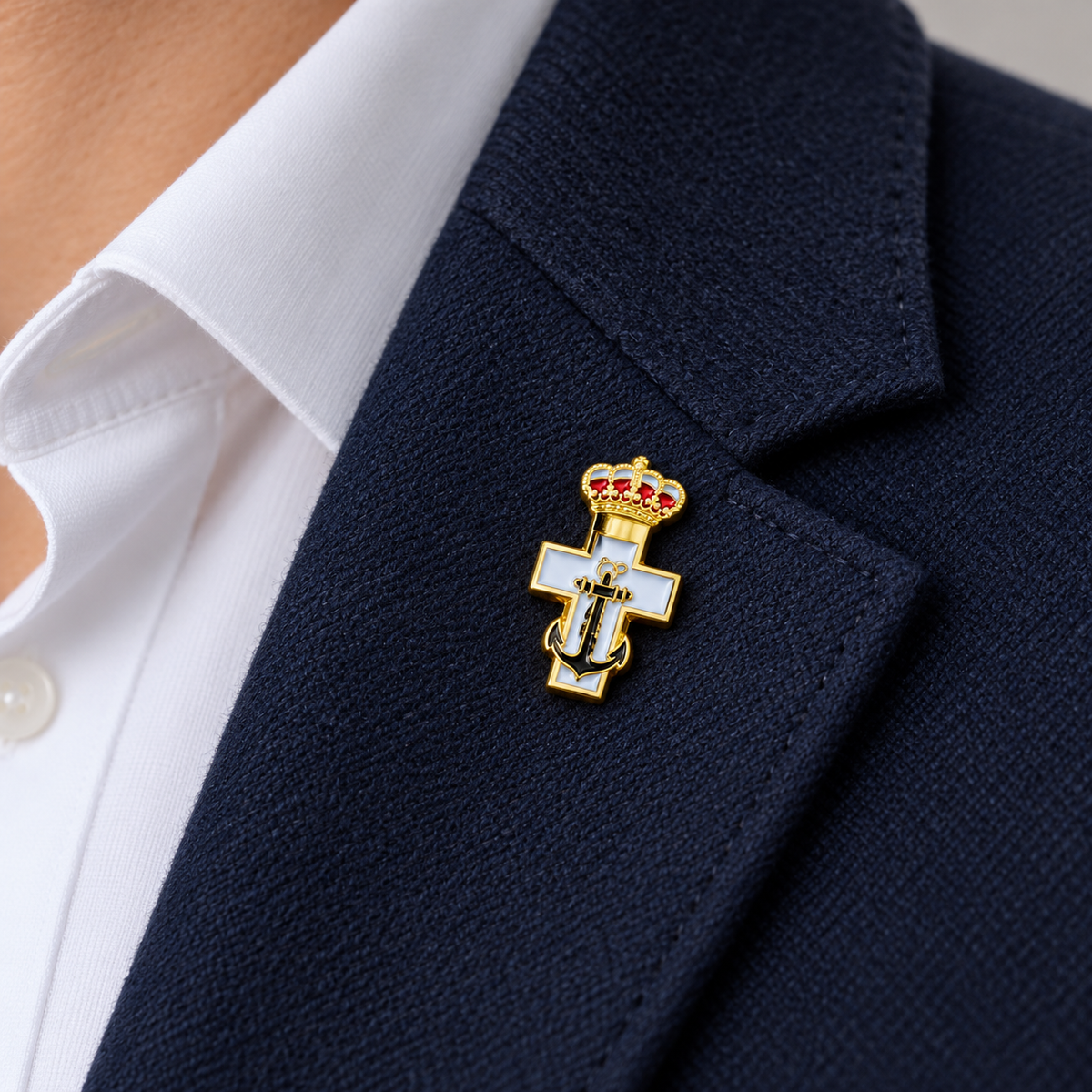 Pin de Solapa de la Medalla de la Cruz de Mérito Naval con Distintivo Blanco