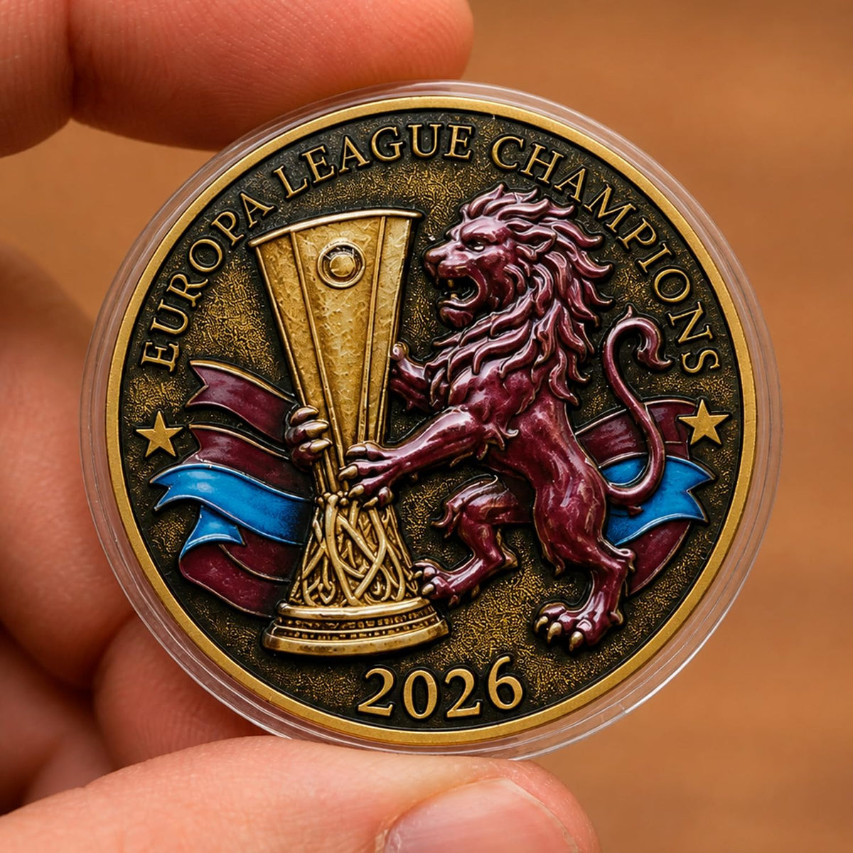 Moneda Conmemorativa Campeones Europa League Aston Villa 2026 4,5cm