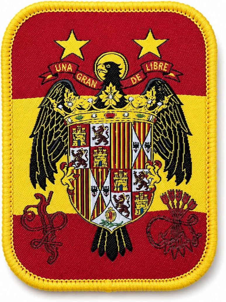 Parche Selección España Águila de San Juan con 2 Estrellas Bordado Woven 80x60 mm - Borde Amarillo, Hook and Loop, Para amantes del coleccionismo, Parche de fútbol