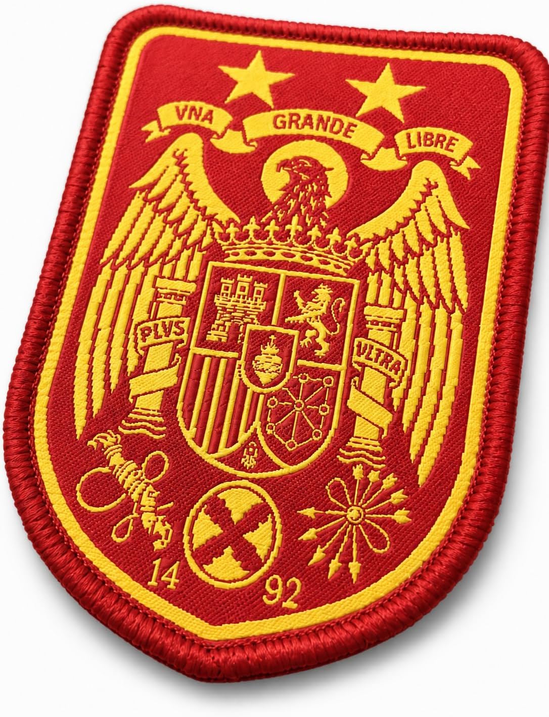 Parche Selección España Águila de San Juan con 2 Estrellas Bordado Woven 80x60 mm - Borde Amarillo, Hook and Loop, Para amantes del coleccionismo, Parche de fútbol (Copia)
