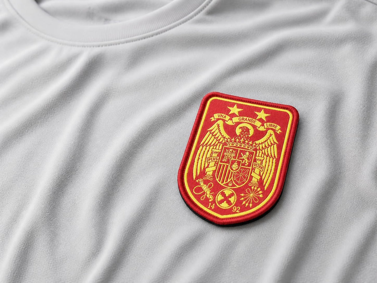Parche Selección España Águila de San Juan con 2 Estrellas Bordado Woven 80x60 mm - Borde Amarillo, Hook and Loop, Para amantes del coleccionismo, Parche de fútbol (Copia)