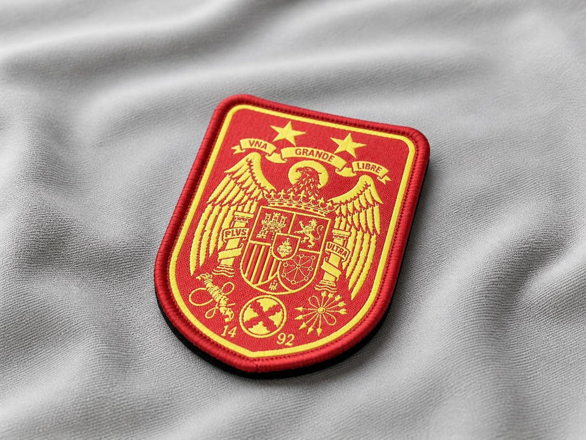 Parche Selección España Águila de San Juan con 2 Estrellas Bordado Woven 80x60 mm - Borde Amarillo, Hook and Loop, Para amantes del coleccionismo, Parche de fútbol (Copia)