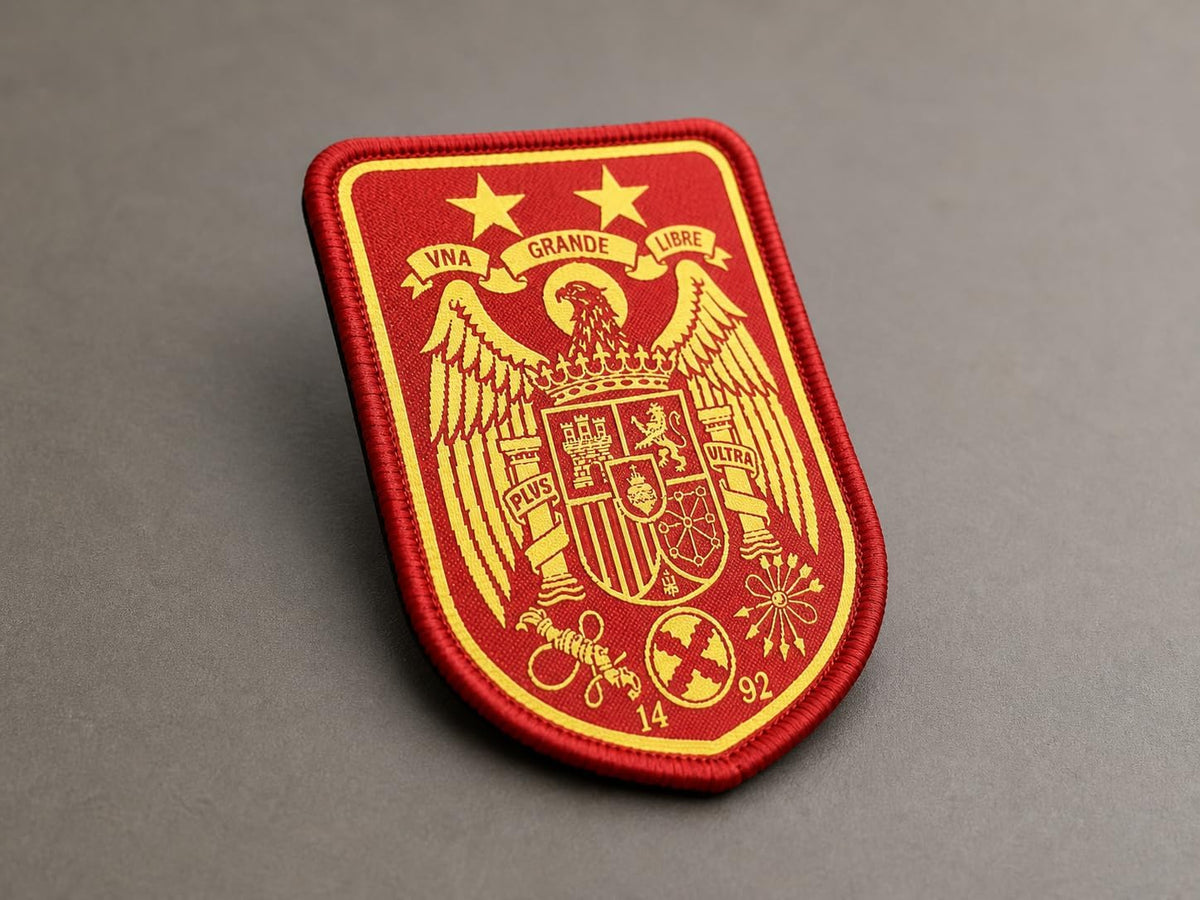 Parche Selección España Águila de San Juan con 2 Estrellas Bordado Woven 80x60 mm - Borde Amarillo, Hook and Loop, Para amantes del coleccionismo, Parche de fútbol (Copia)