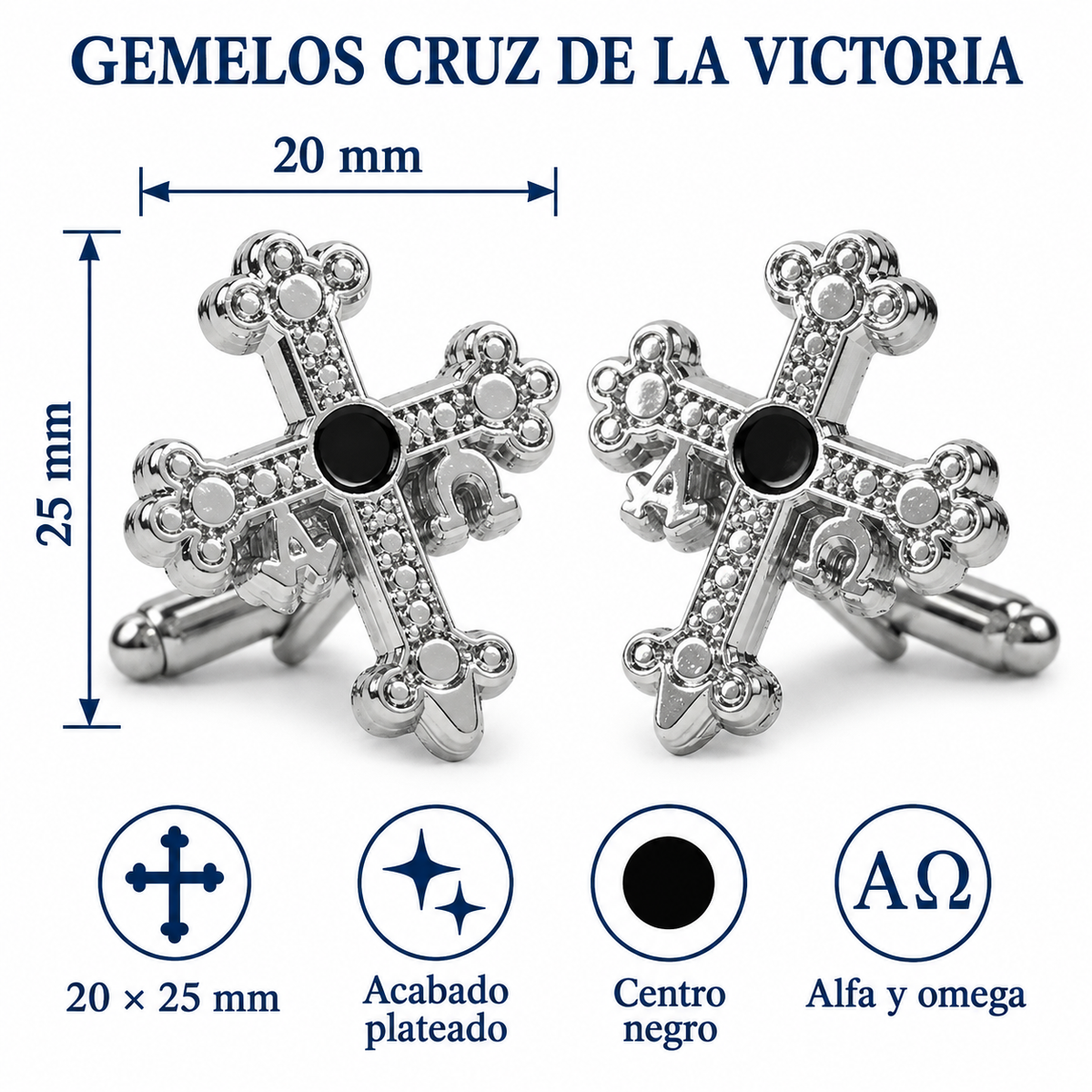 Gemelos de Camisa Cruz de la Victoria Cruz de Don Pelayo