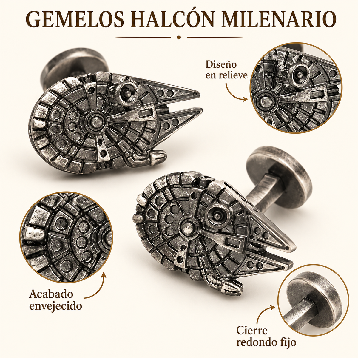 Gemelos de Camisa Halcón Milenario Star Wars 25x16mm