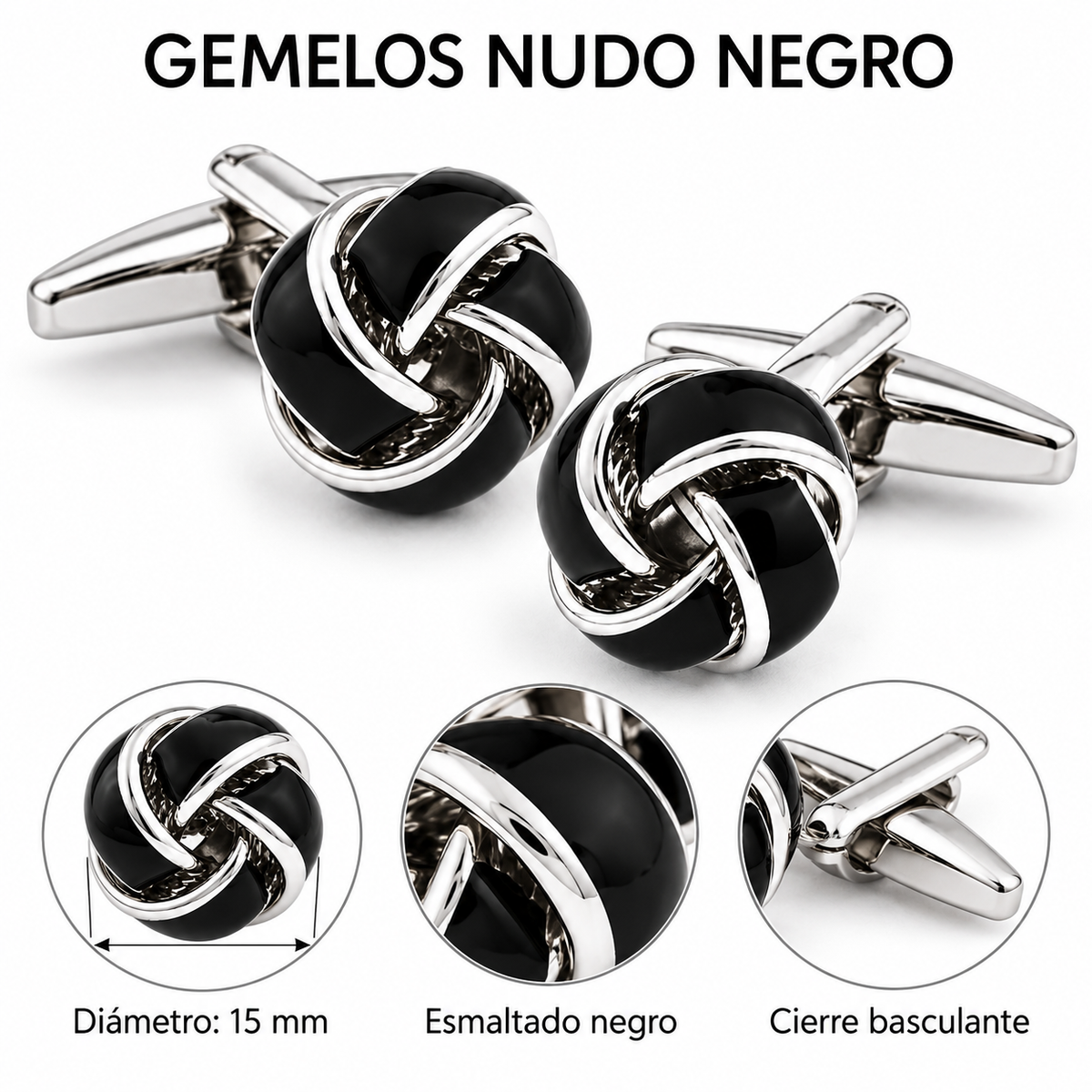 Gemelos de Nudo Esmaltado Negro