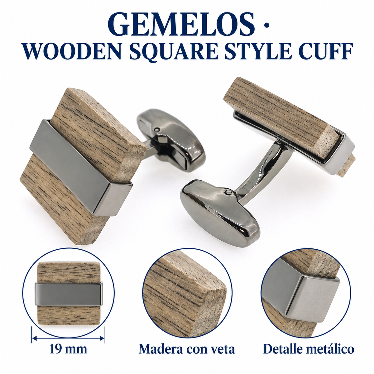 Gemelos para Camisa Wooden Square Style Cuff