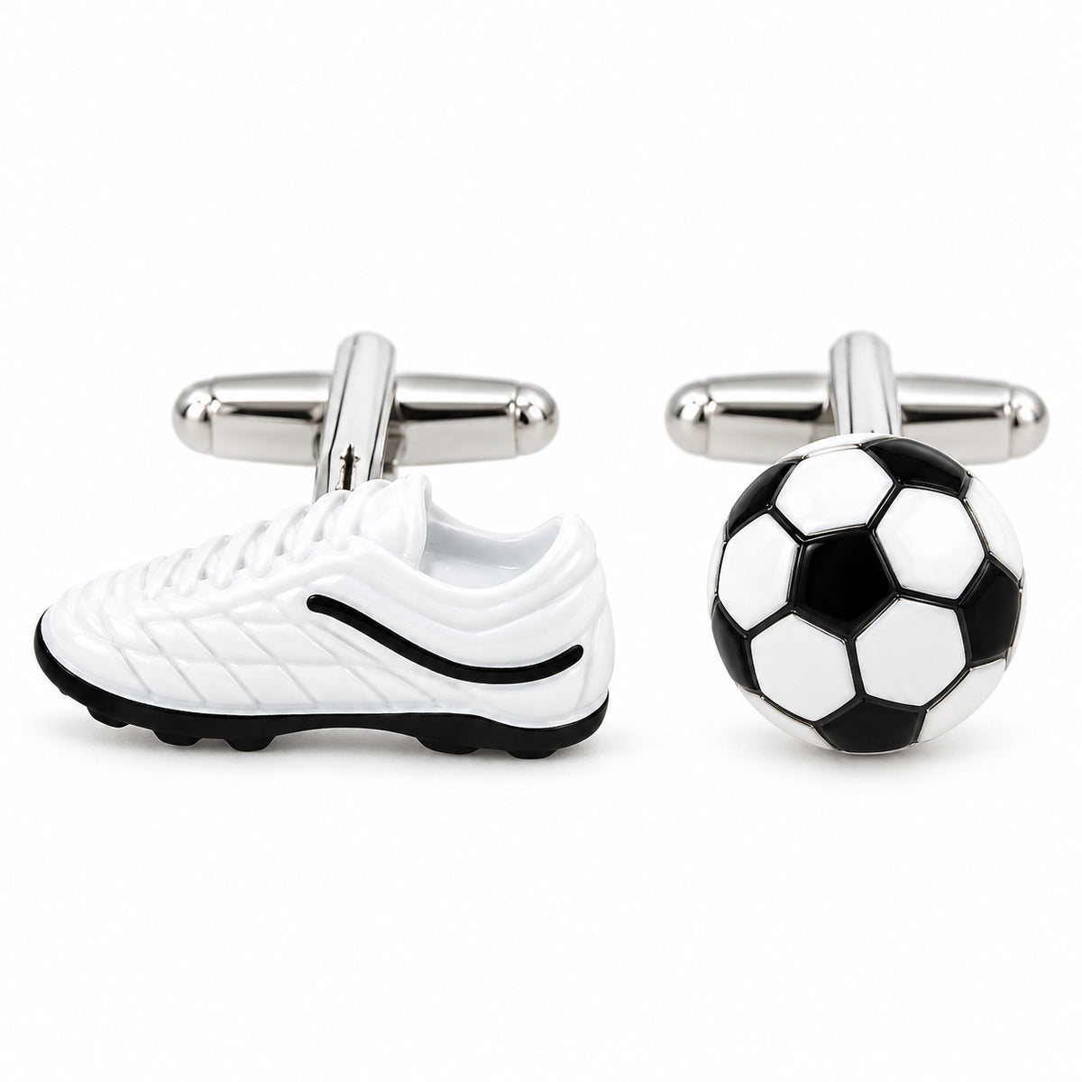 Gemelos de Camisa Bota de Fútbol y Balón en Blanco y Negro