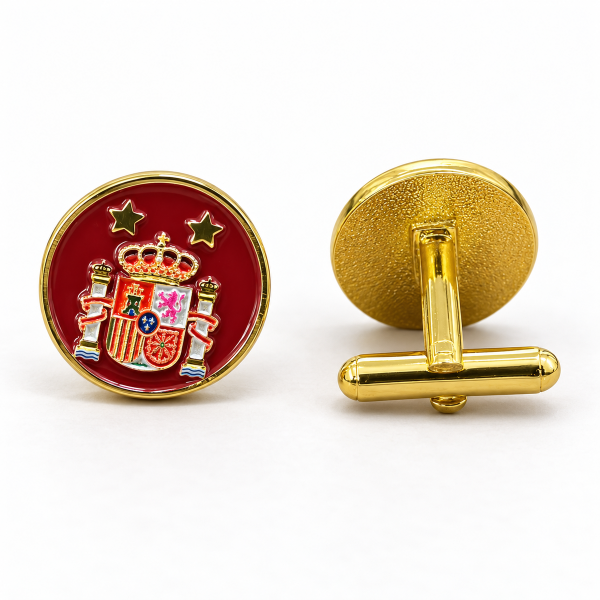 Gemelos de Camisa de España con escudo constitucional y dos estrellas — Acabado dorado