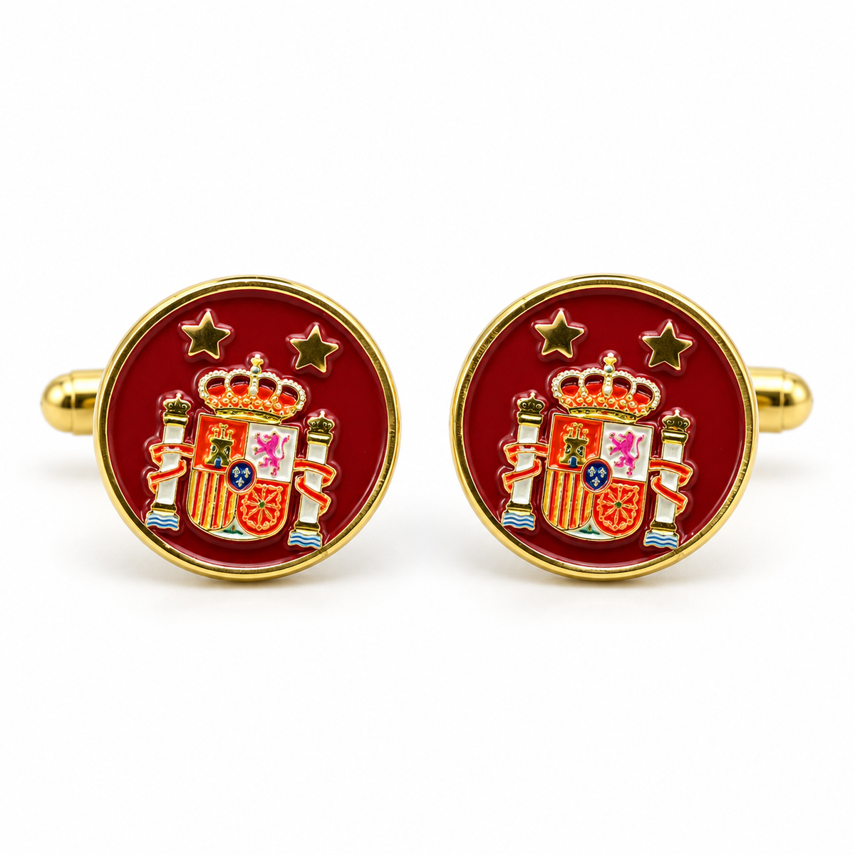 Gemelos de Camisa de España con escudo constitucional y dos estrellas — Acabado dorado