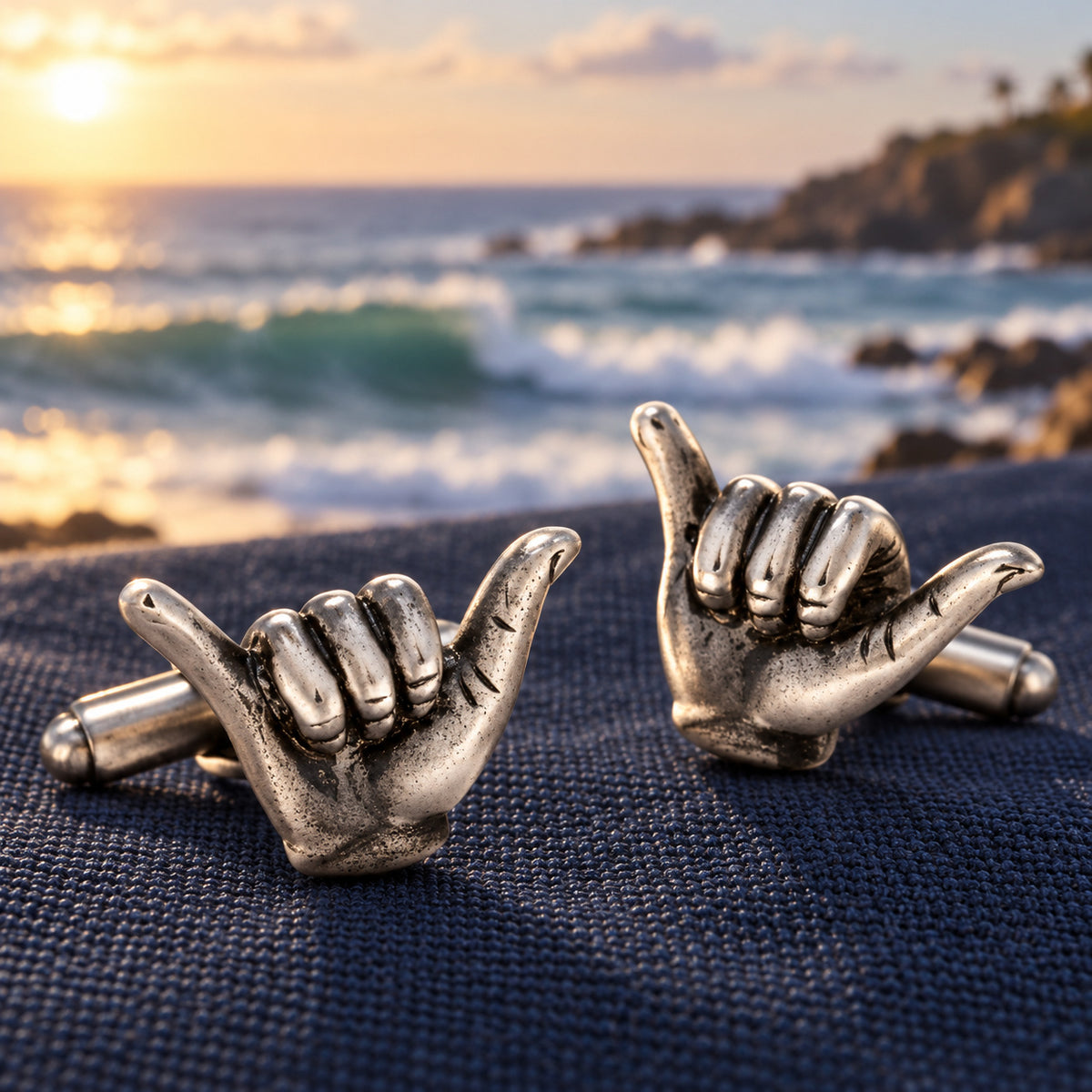 Gemelos de Camisa Saludo Surfero Hang Loose — 20 mm
