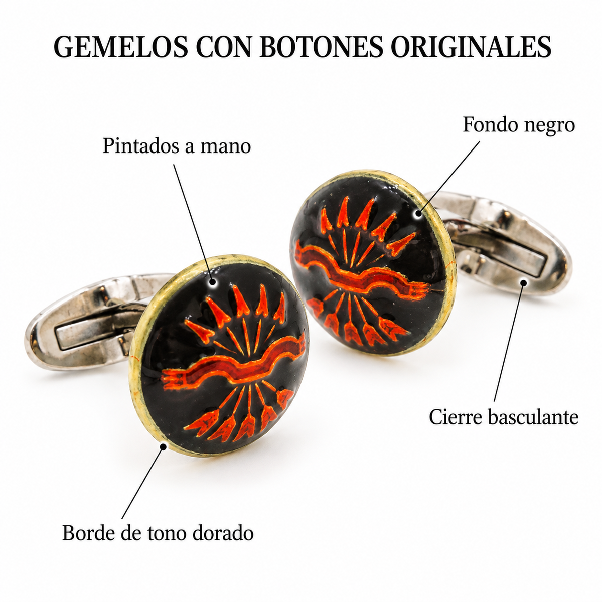 Gemelos de Camisa con Botones Originales de Falange Epoca Guerra Civil Española 15 mm