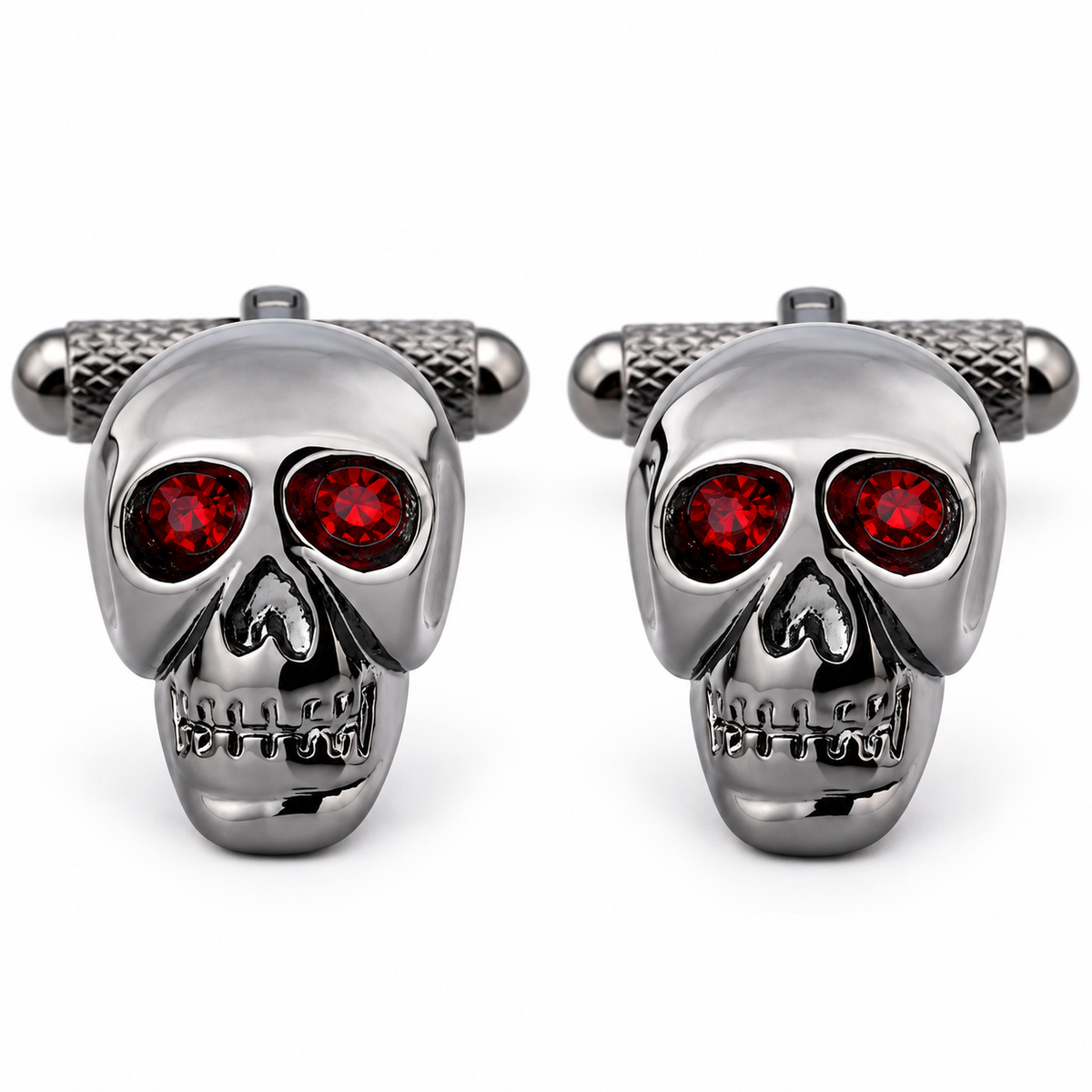 Gemelos para camisa Calavera Acero negro y Ojos de Cristal rojo