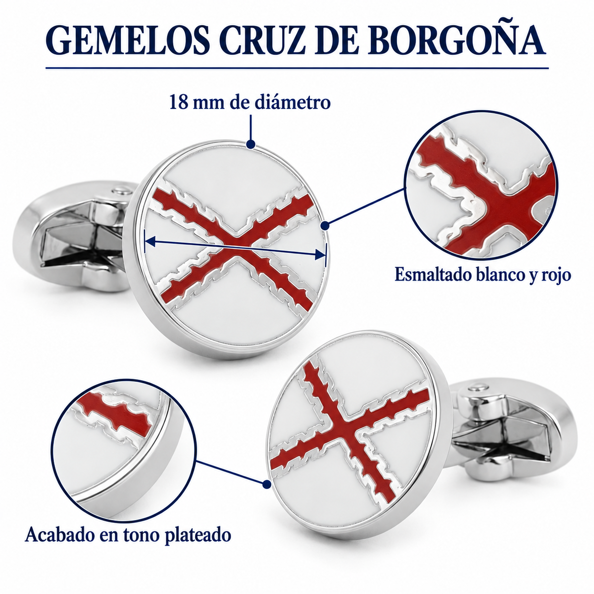 Gemelos de Camisa Cruz de Borgoña Redondo Esmaltado Cruz de San Andres