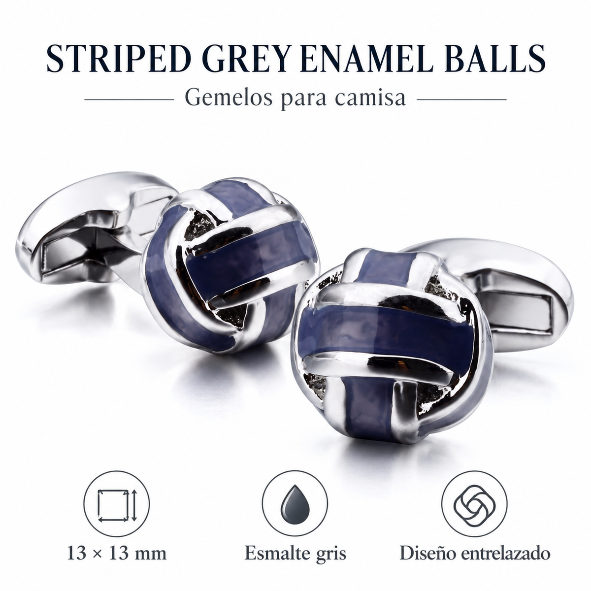 Gemelos para Camisa Striped Grey Enamel Balls