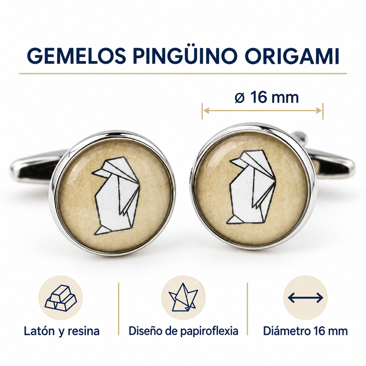 Gemelos para camisa Papiroflexia Origami Pingüino