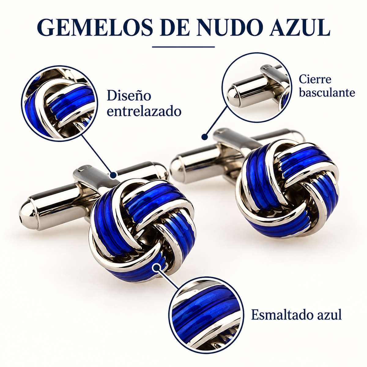 Gemelos Nudo Esmaltado Azul Marino