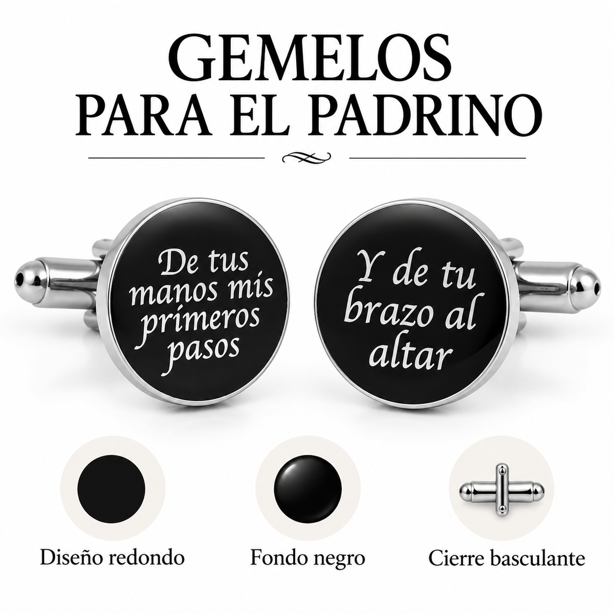 Gemelos para Camisa De Tus Manos Mis Primeros Pasos Negro