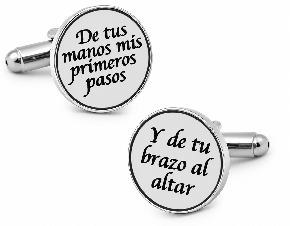 Gemelos para Camisa para El Padrino De tus Manos Mis Primeros Pasos, Y de Tu Brazo al Altar Plateado 15mm