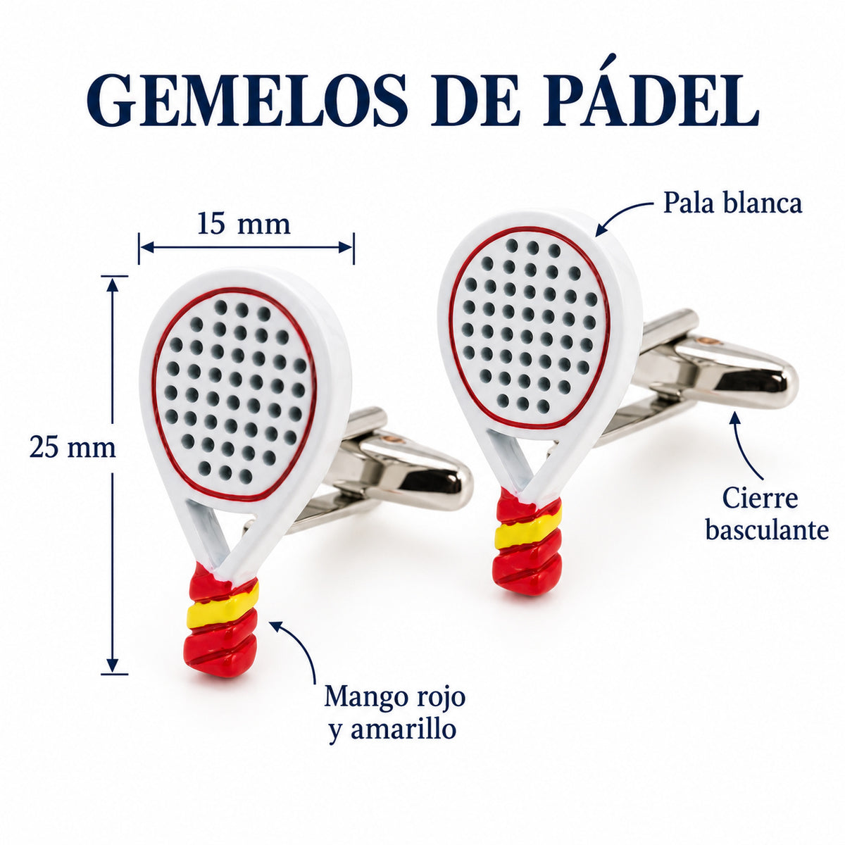 Gemelos para Camisa Pala de Padel Blanca y Colores de España 15x25 mm