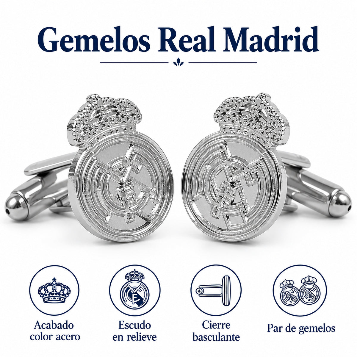 Gemelos para camisa Real Madrid — Acabado color acero