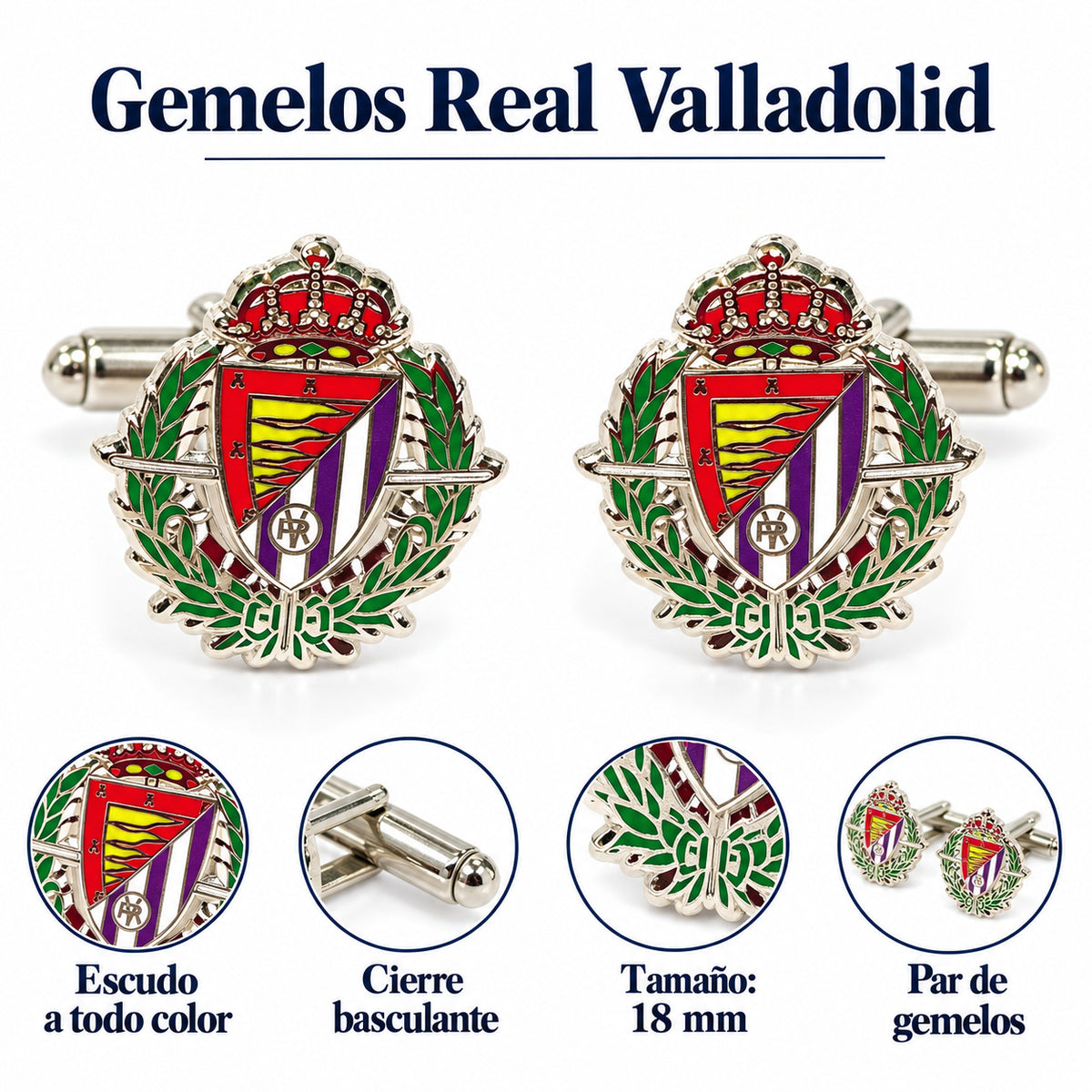 Gemelos para camisa Real Valladolid a todo color — 18 mm
