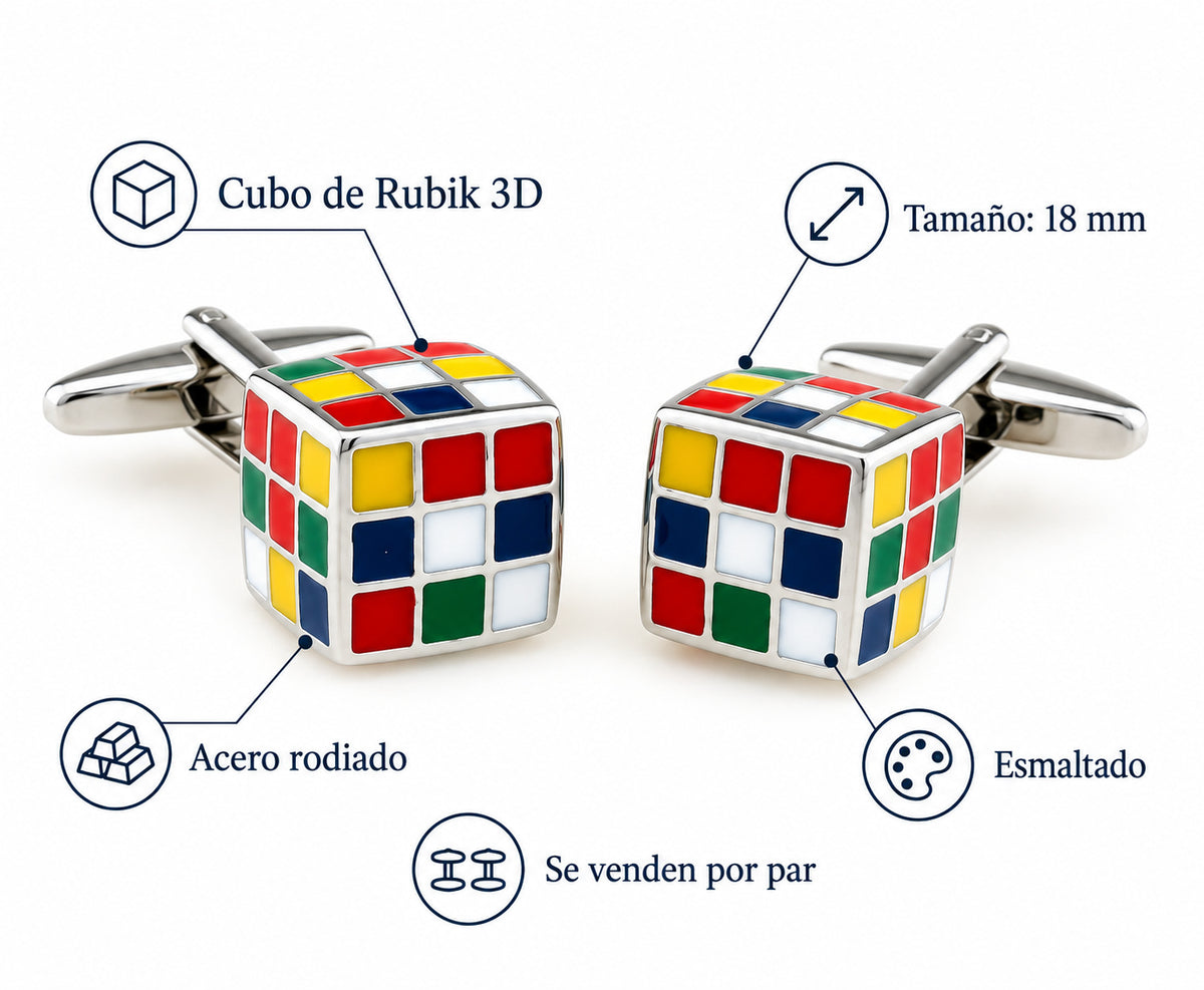 Gemelos para camisa del Cubo Rubik 3D 18 mm