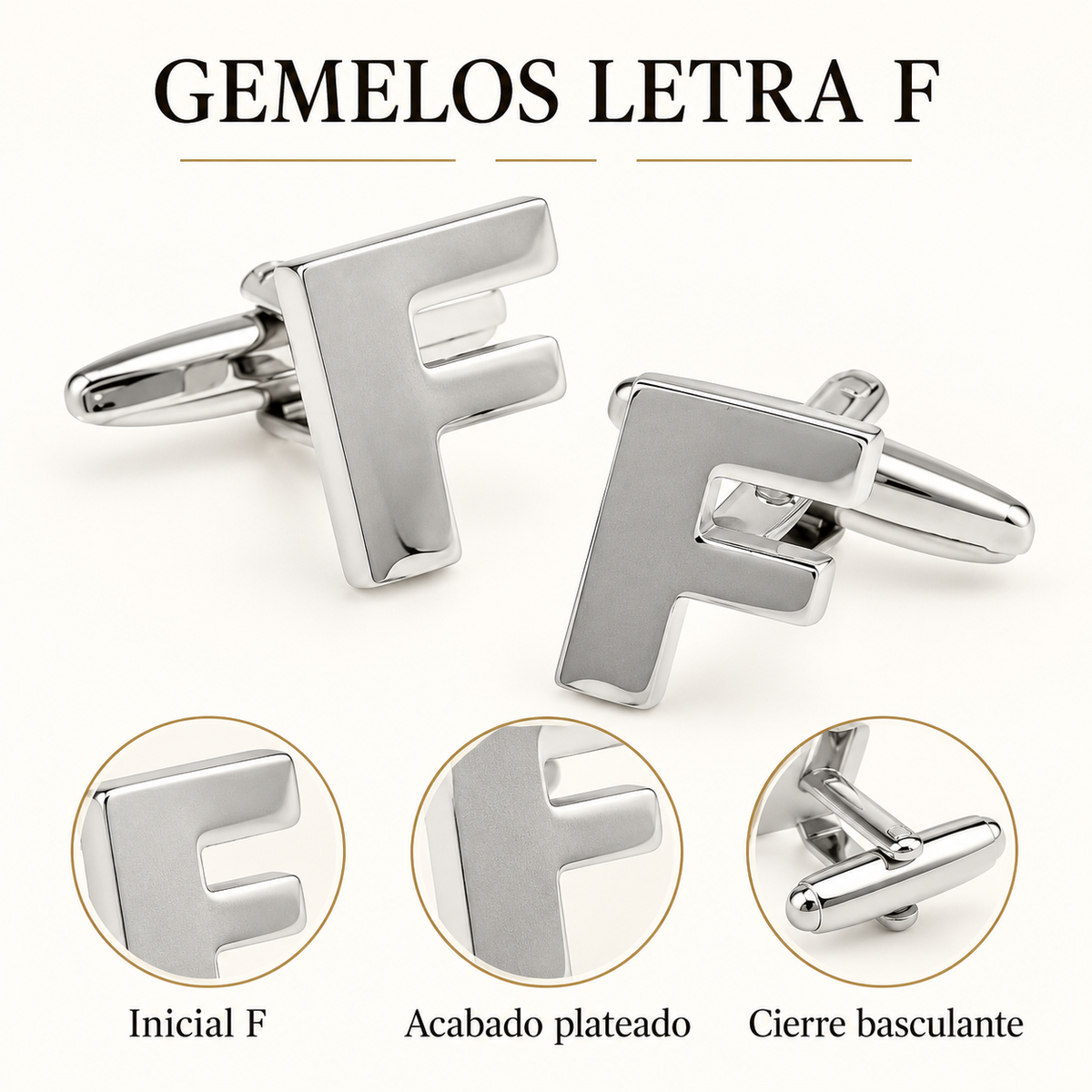 Gemelos de Camisa Inicial Letra F Medio Par