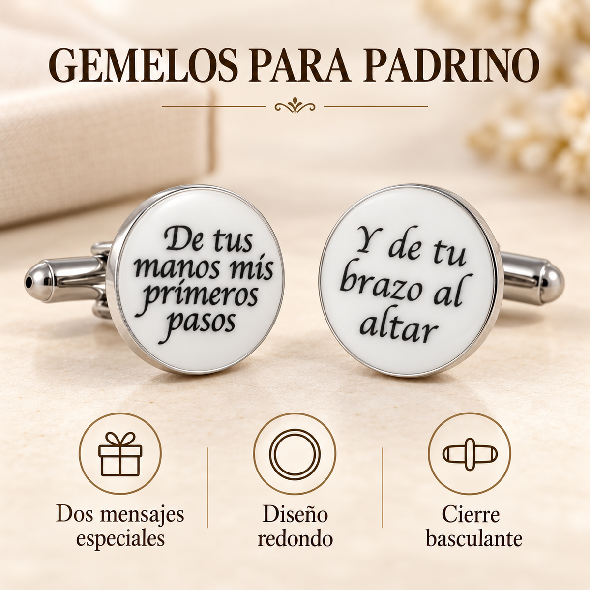 Gemelos para Camisa De Tus Manos Mis Primeros Pasos Blanco