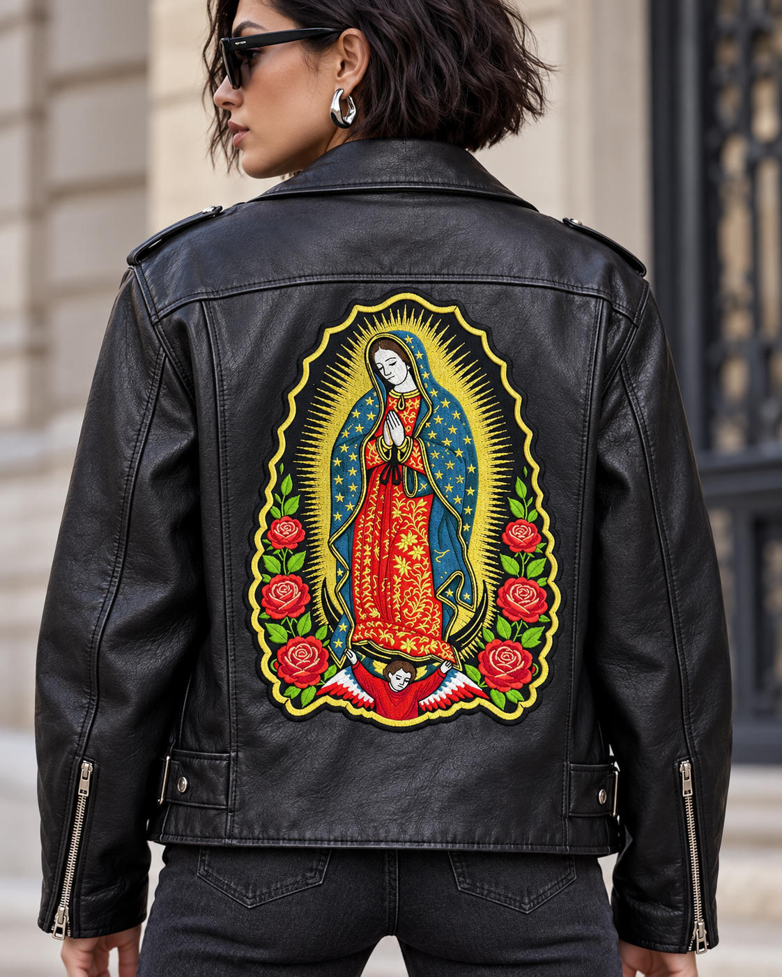 Parche Virgen de Guadalupe termoadhesivo EXTRA grande · 18,3 × 26 cm