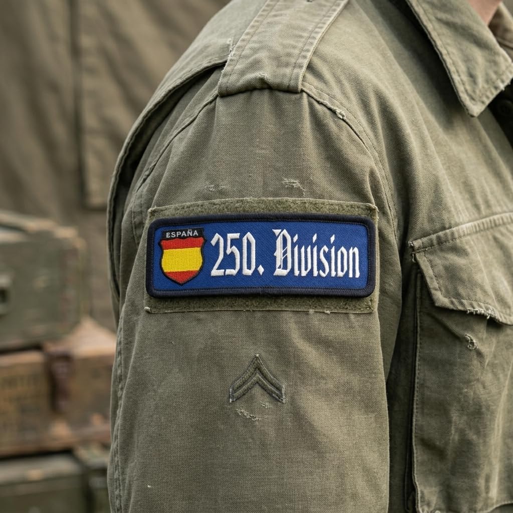 Parche División Azul 250 – Woven con Velcro 9,5 × 3 cm