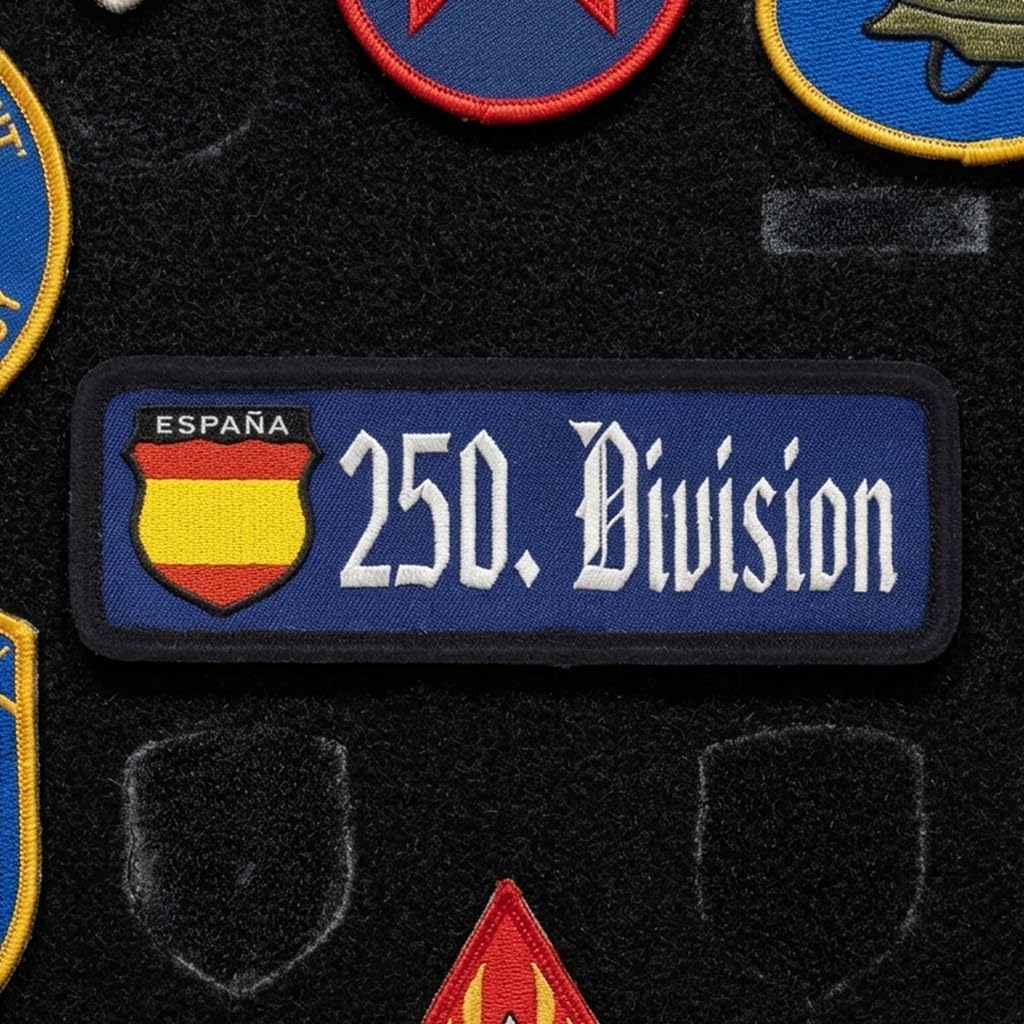 Parche División Azul 250 – Woven con Velcro 9,5 × 3 cm