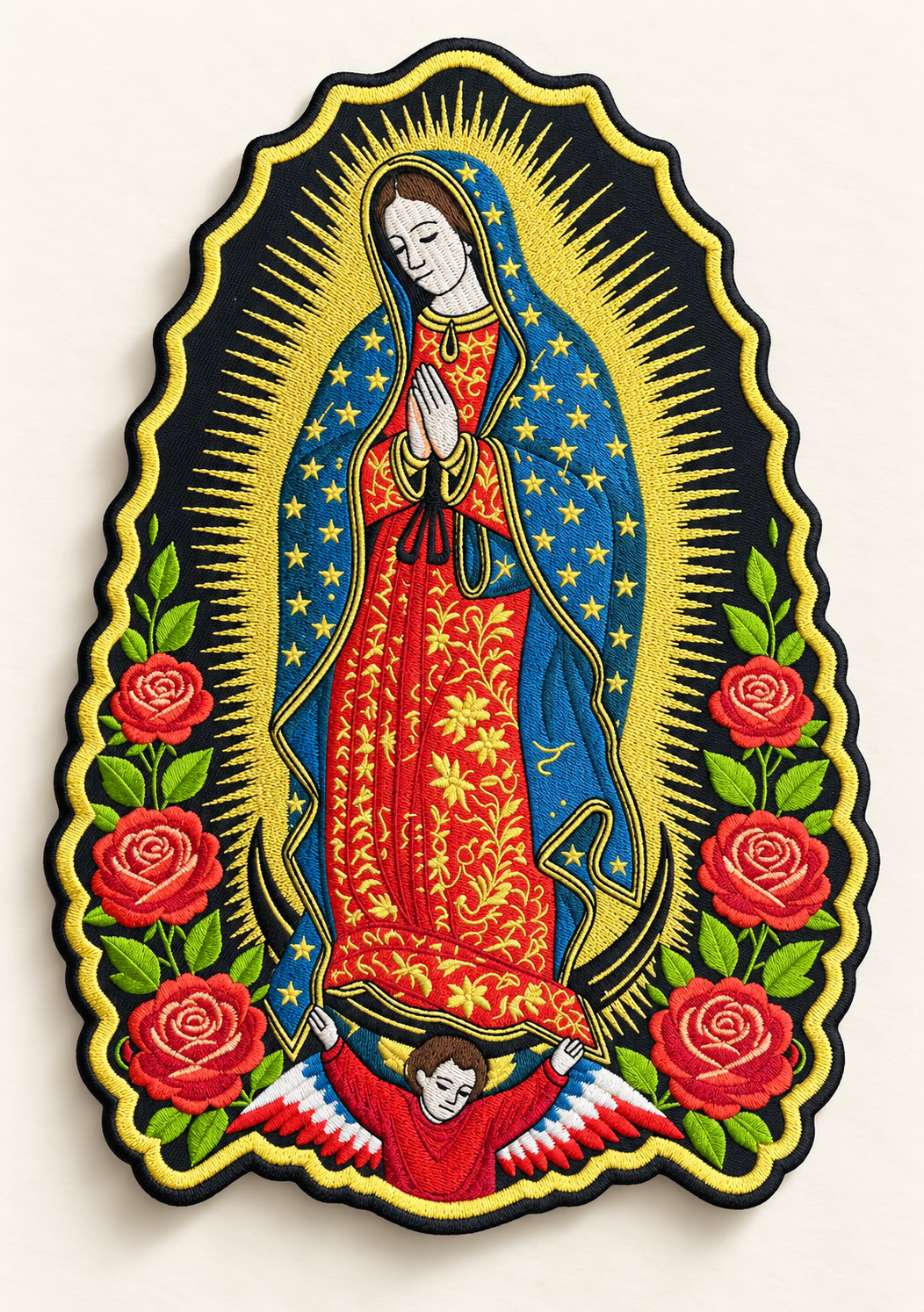Parche Virgen de Guadalupe termoadhesivo EXTRA grande · 18,3 × 26 cm