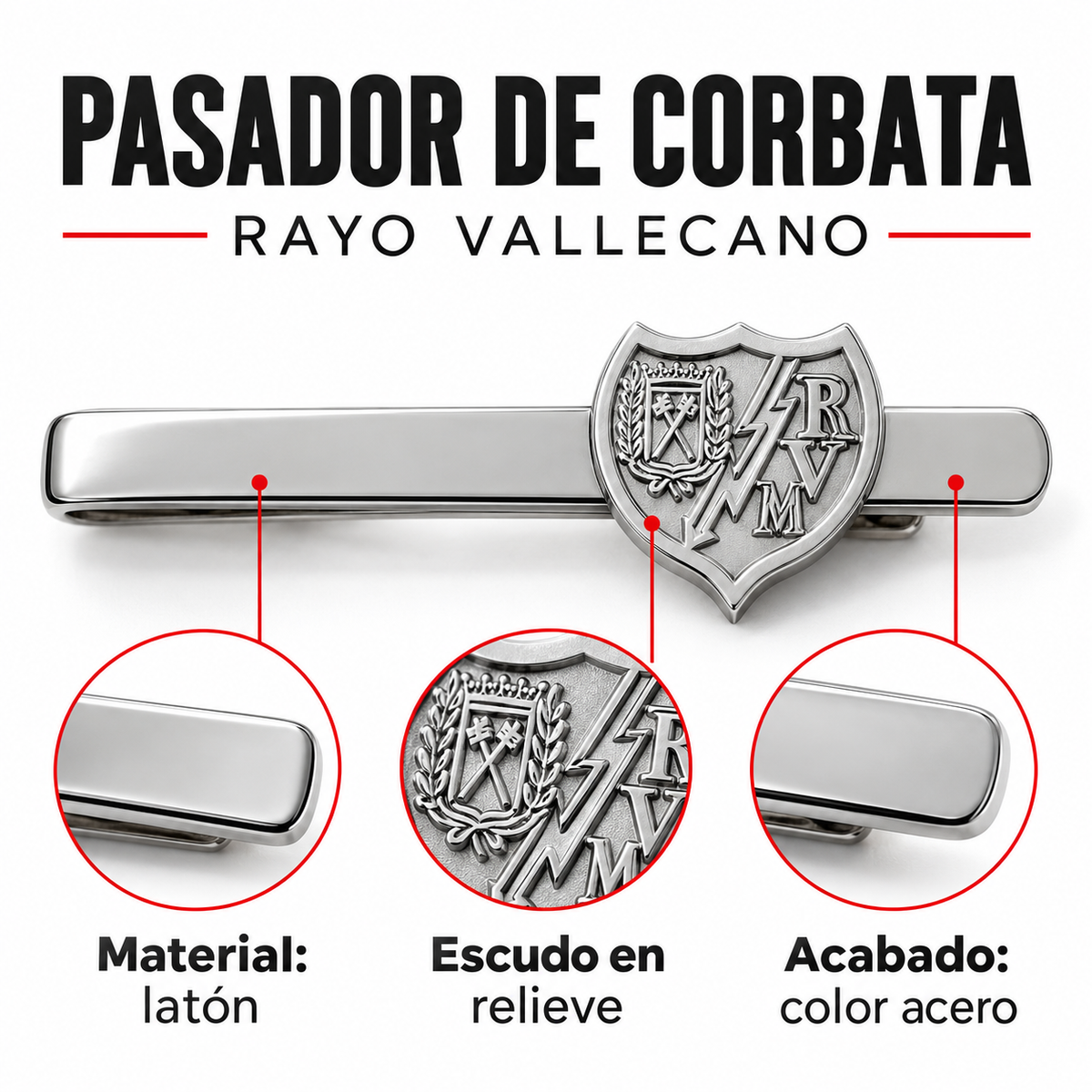 Pasador de Corbata Rayo Vallecano de Madrid Acero