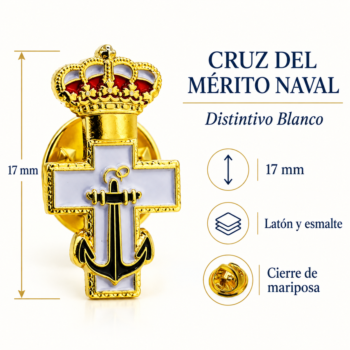 Pin de Solapa de la Medalla de la Cruz de Mérito Naval con Distintivo Blanco